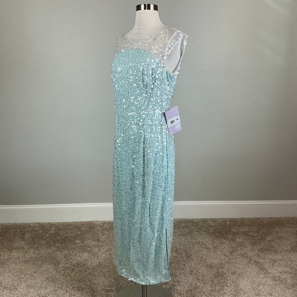 JS Collections Sequined Short Sleeve Midi Sheath Cocktail Dress Blue Size 6 - Picture 5 of 12